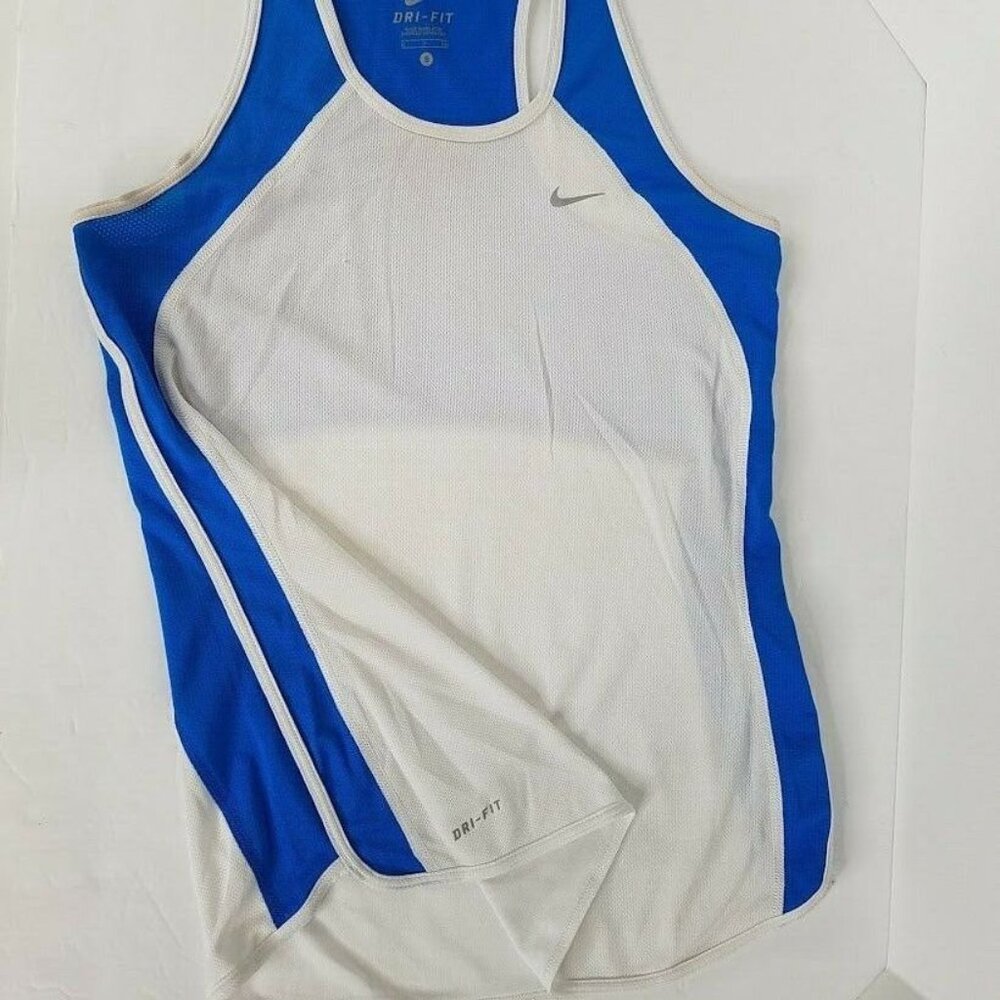Nike Tank‎ Top Womens Small Dri Fit Racer Back  White Color Block Swoosh Logo